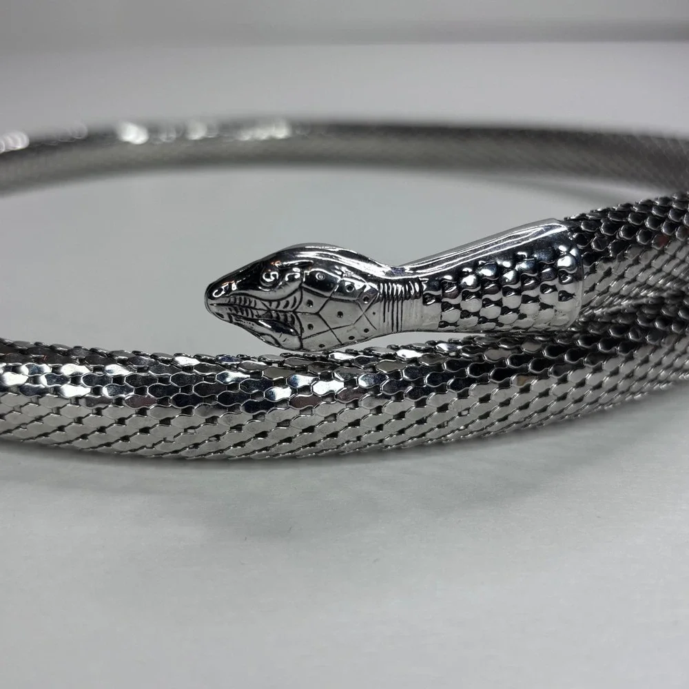 Vintage Whiting & Davis Silver Mesh Snake Wrap Belt Womens OS Flexible Serpent